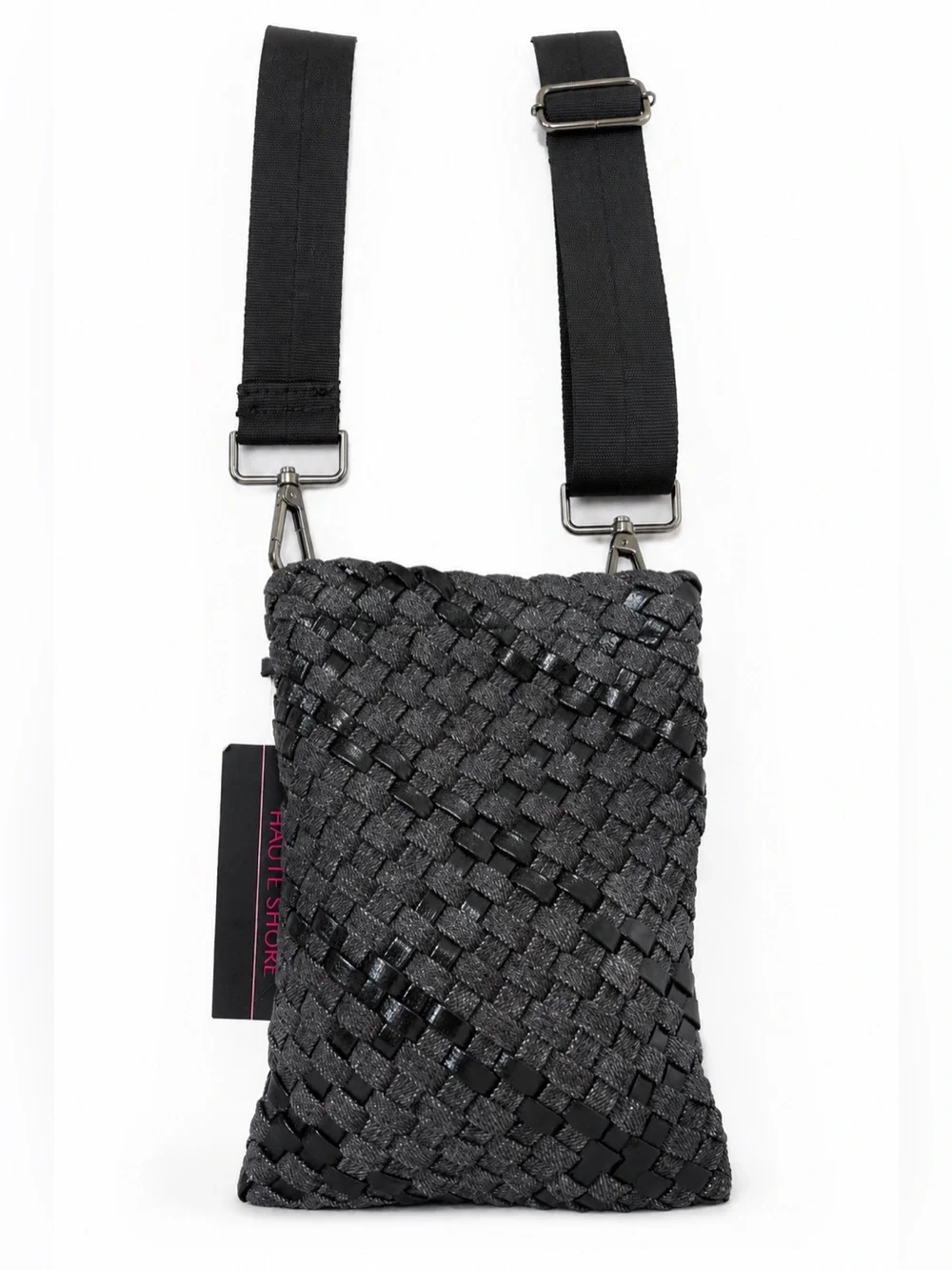 Haute Shore Shay Noir Woven Cell Phone Crossbody Bag Black Metallic NWT
